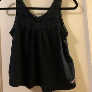 dark blue top with lace trim